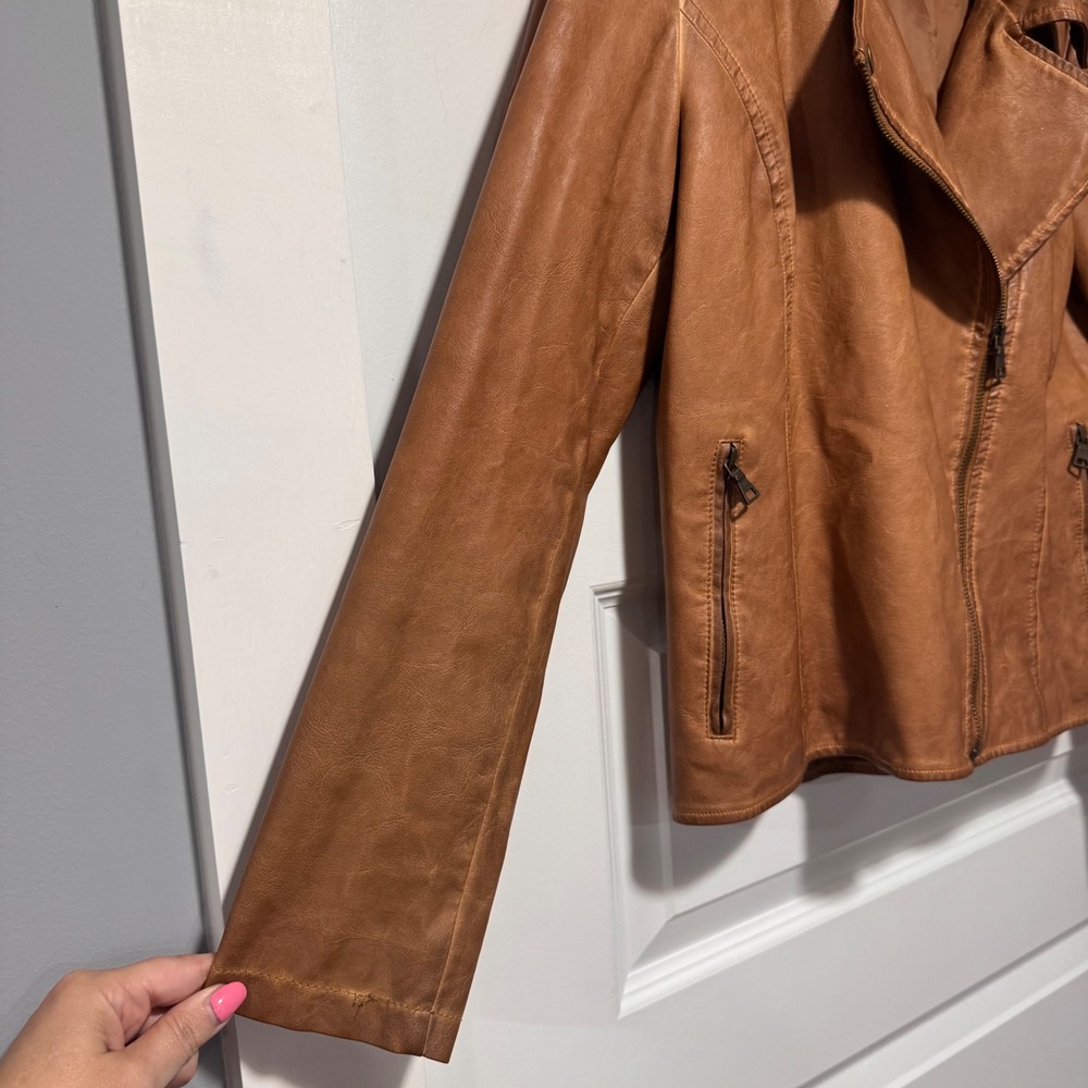 Bagatelle Brown Faux Leather Moto Jacket Women's M Asymmetrical Zip - Picture 6 of 11